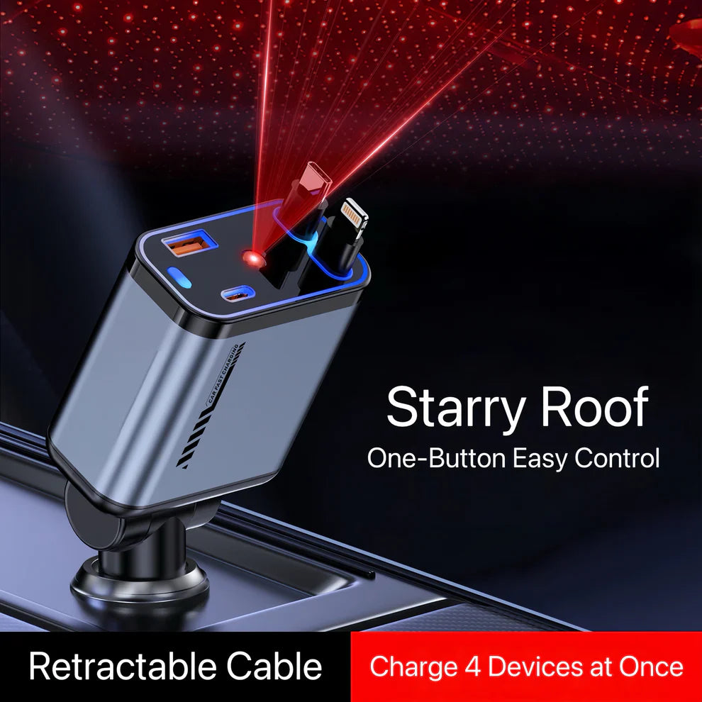 120W Retractable Car Charger with USB Port – Super Fast Charging Cigarette Lighter Adapter