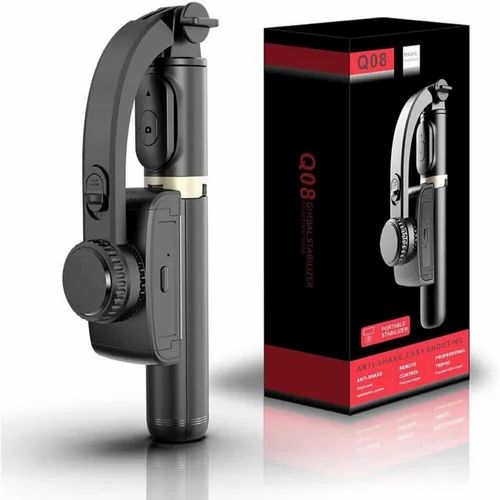 Q08 3-in-1 Phone Gimbal Stabilizer, Retractable Selfie Stick with Tripod Stand, Bluetooth Remote Control, Black