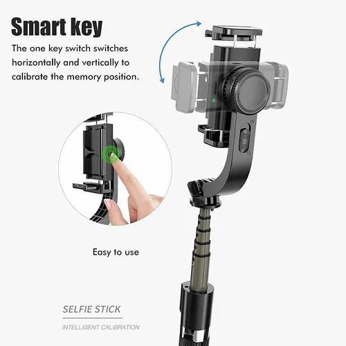 Q08 3-in-1 Phone Gimbal Stabilizer, Retractable Selfie Stick with Tripod Stand, Bluetooth Remote Control, Black