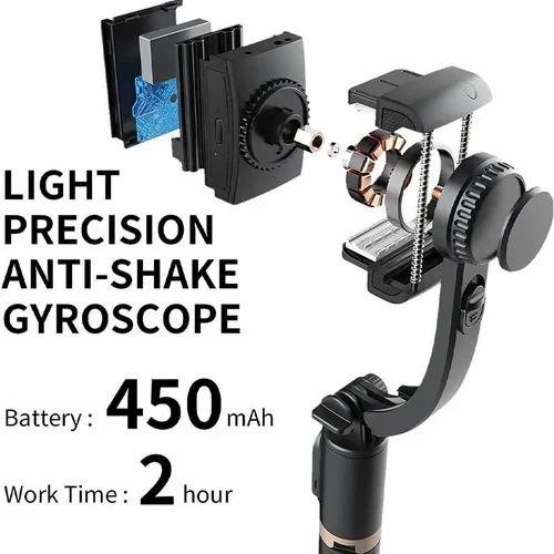 Q08 3-in-1 Phone Gimbal Stabilizer, Retractable Selfie Stick with Tripod Stand, Bluetooth Remote Control, Black