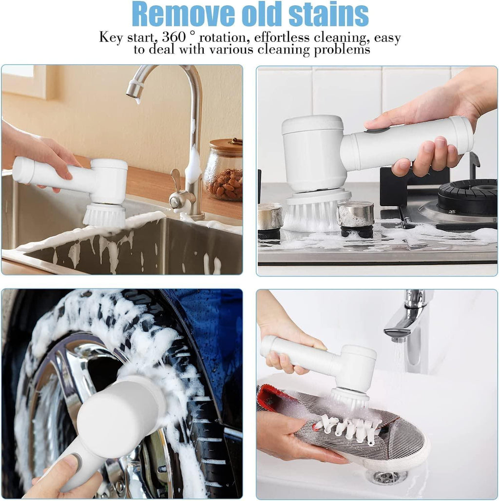 5 In 1 Electric Cleaning Magic Brush Multifunctional Spin Cleaner Brush With 5 Brush Heads and Charging Cord For Multi Use Kitchen Tiles Carpet Sink Basin Bathroom Dish Pots Wall Shoe Car Surfaces (1)