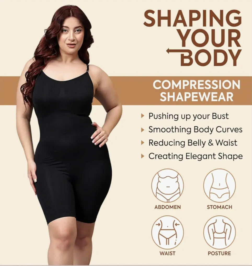 SHAPEMOUR Mid Thigh Bodysuit Bodyshaper, Sculpting Design Shapewear for Women, Body Shaper with Silicone Grip, No Steel Bones for All Day Comfort, Smooth and Seamless Fit