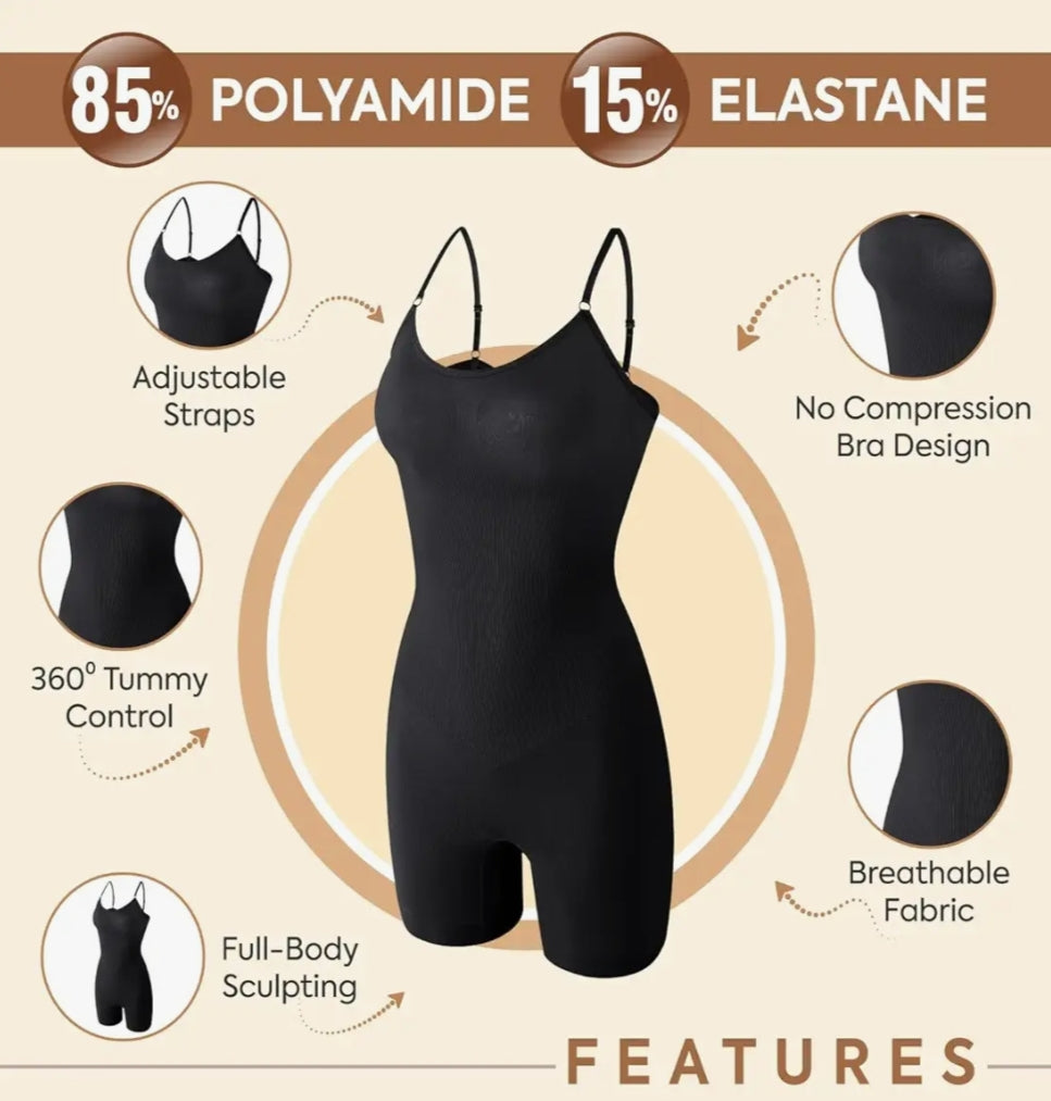 SHAPEMOUR Mid Thigh Bodysuit Bodyshaper, Sculpting Design Shapewear for Women, Body Shaper with Silicone Grip, No Steel Bones for All Day Comfort, Smooth and Seamless Fit