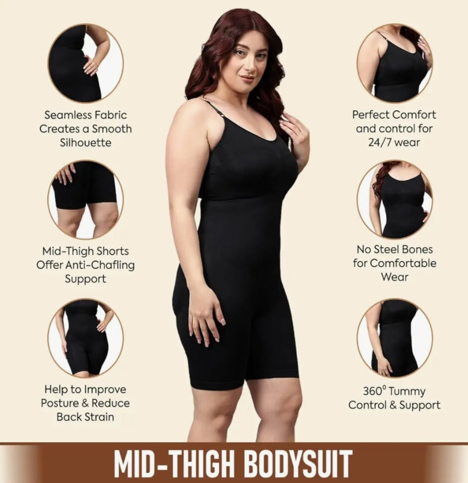 SHAPEMOUR Mid Thigh Bodysuit Bodyshaper, Sculpting Design Shapewear for Women, Body Shaper with Silicone Grip, No Steel Bones for All Day Comfort, Smooth and Seamless Fit